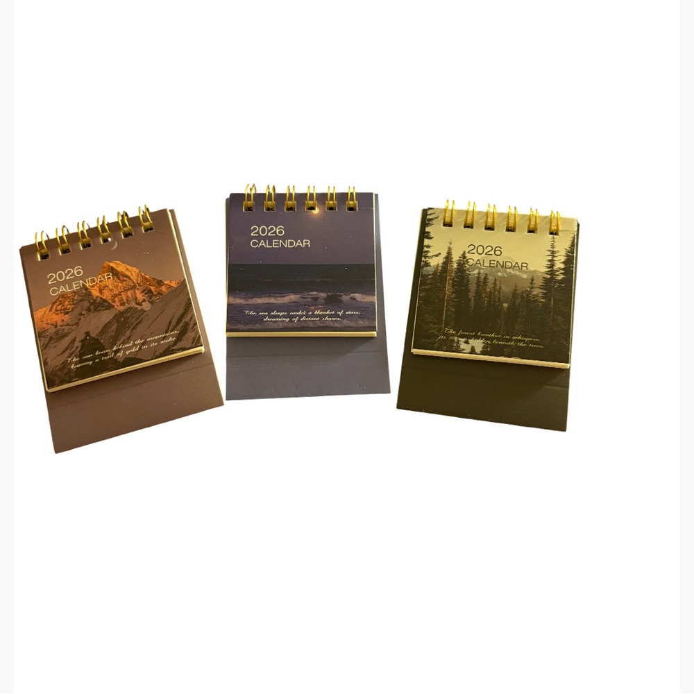 Chinese mini 2026 Desk Calendar Set - Brown, Purple, Gold